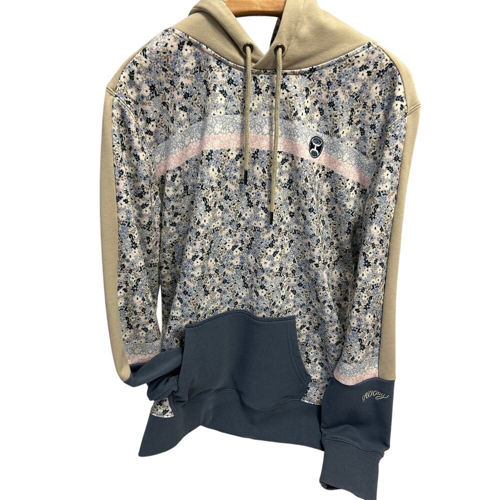 NWOT Hooey Womens large Blue Ditsy Floral Hoodie Blue & Green floral print